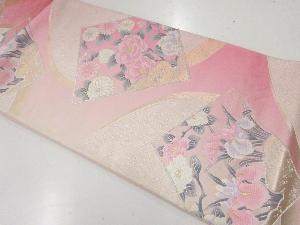 アンティーク　色紙に牡丹・菊・菖蒲模様織出し袋帯（材料）